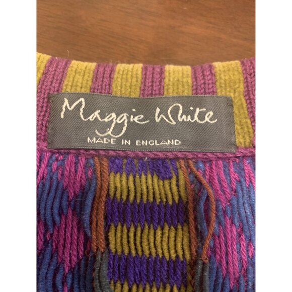 Vtg 80s Maggie White XL Tapestry Patchwork Wool Cotton Knit Vest Winter - Picture 4 of 8